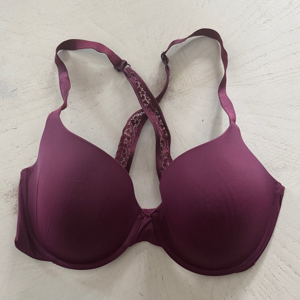 Victoria’s Secret Uplift Semi Demi Plum T-Back Smooth Molded Bra 36DD 3/$40